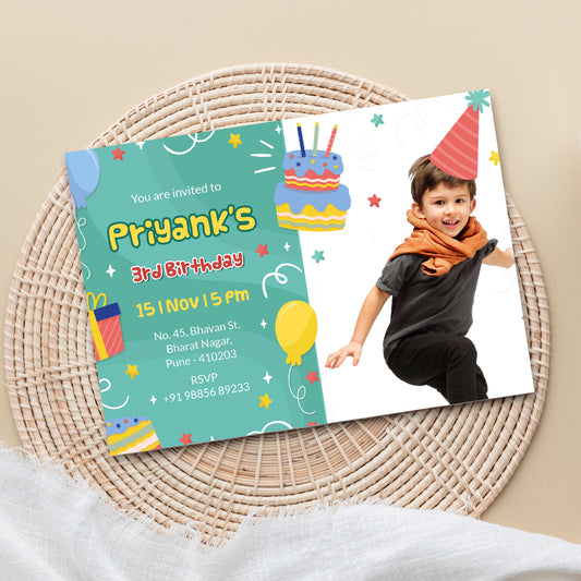 Cake Boy Photo Birthday Invitation Template, Printable Photo Invitation, Boy Birthday, Evite, Digital Invite, Edit yourself Corjil FP0023