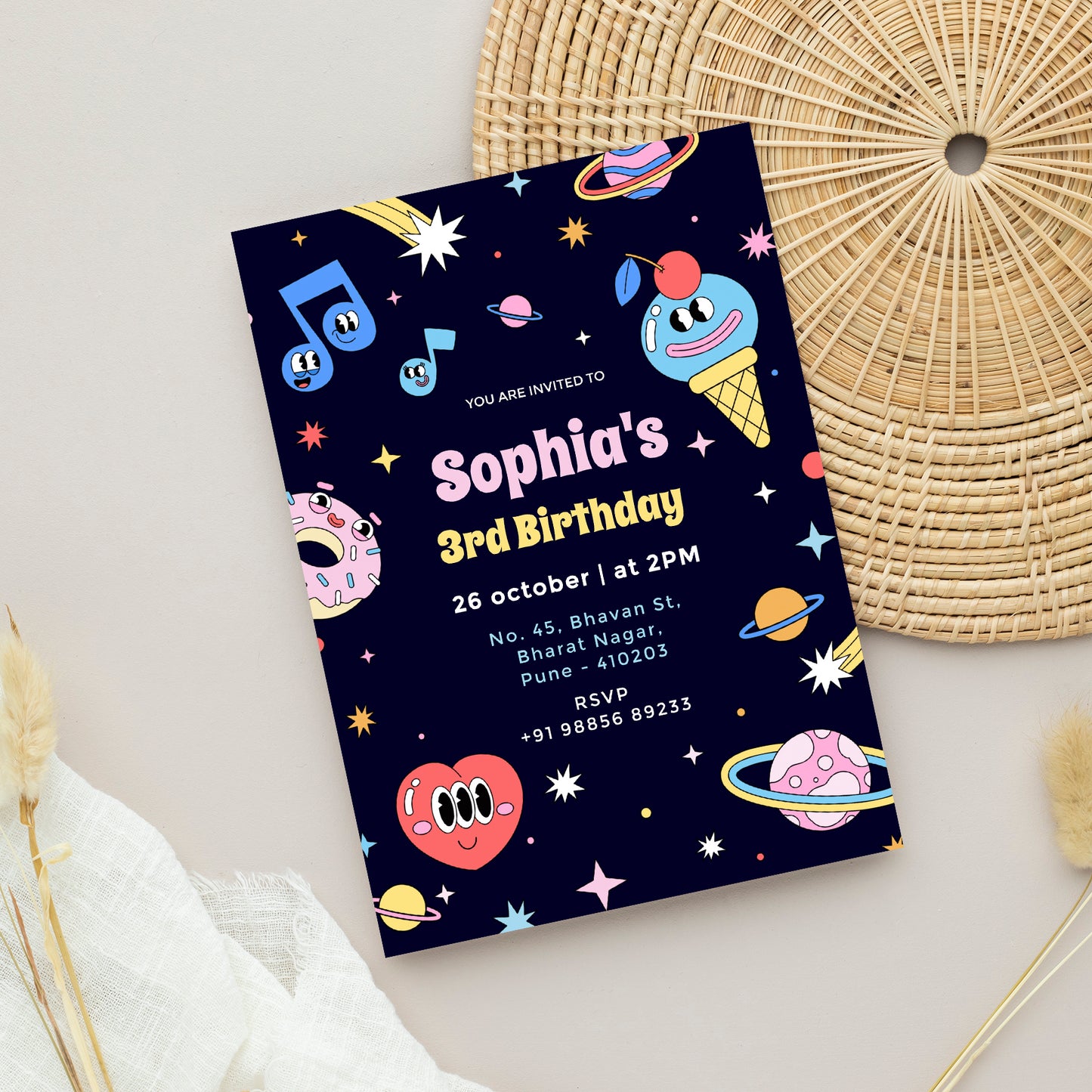 Music Party  Birthday Invitation Template, Printable Invitation, Girl Birthday, Evite, Digital Invite, Edit yourself Corjil - FP0154