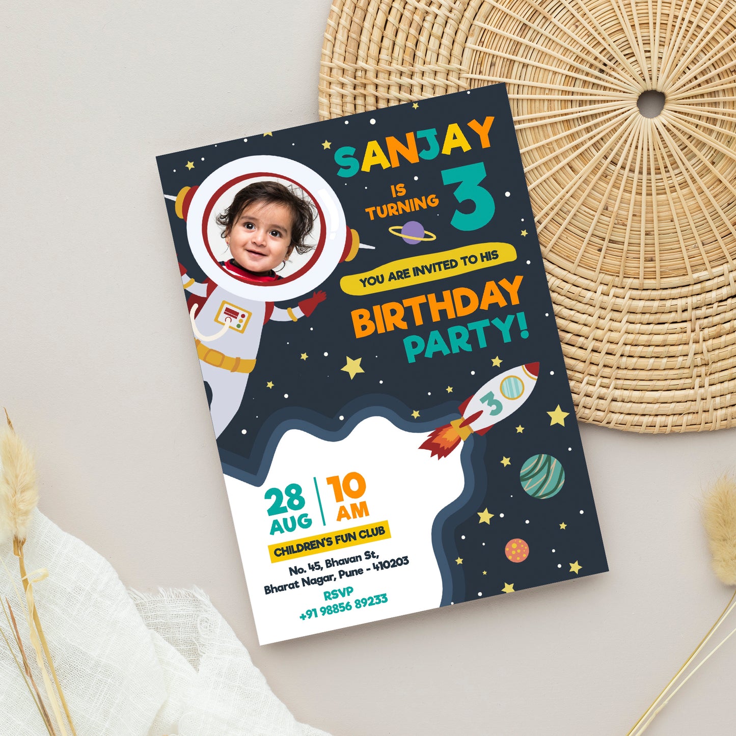 Astronaut Photo Birthday Invitation Template, Printable Photo Invitation, Boy Birthday, Evite, Digital Invite, Edit yourself Corjil - FP0153
