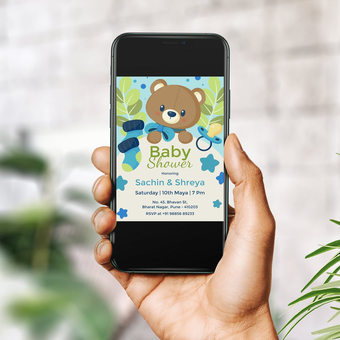 Blue Teddy Baby Shower Invitation Template, Printable Invitation, Gender reveal, Evite, Digital Invite, Edit yourself, Corjl – BS0061