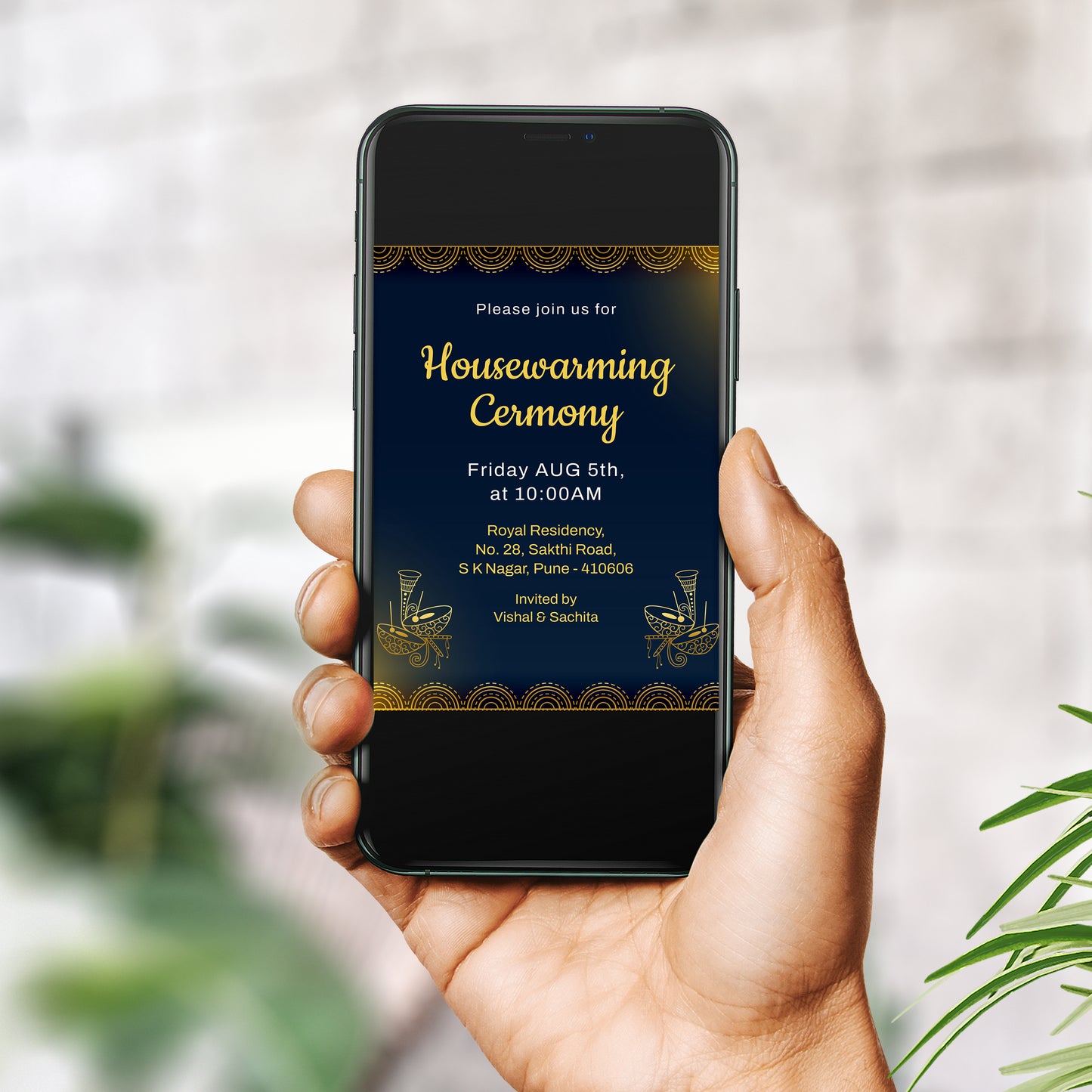 Golden Blue House Warming Invitation Template, Printable Invitation, Evite, Digital Housewarming Invite, Edit yourself, Corjl – HW0006