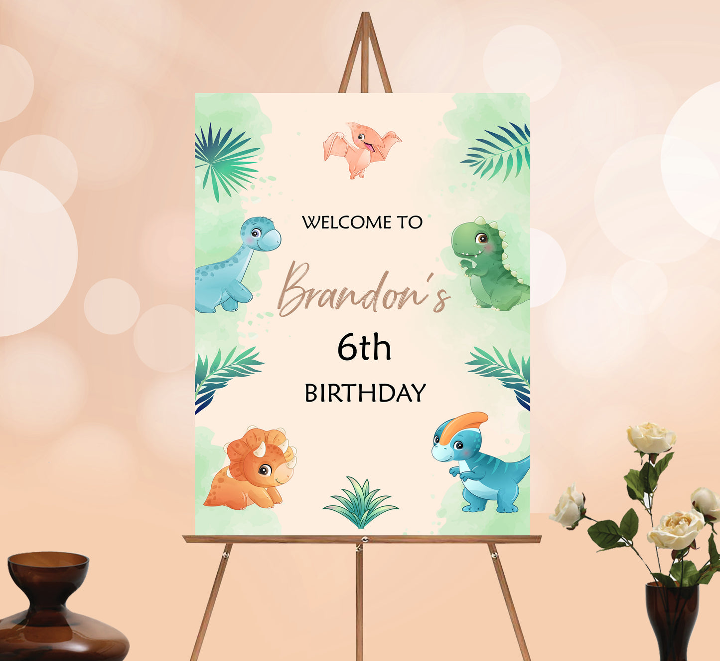 Baby Dino Birthday Welcome Sign, Printable Sign Board, Boy Birthday, Digital Download, Edit yourself, Corjl 0278
