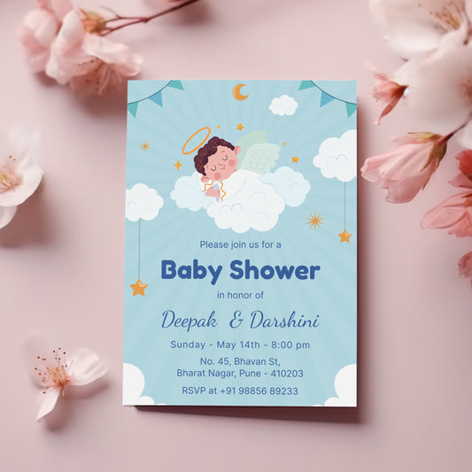 Angel Baby Shower Invitation Template, Printable Invitation, Gender reveal, Evite, Digital Invite, Edit yourself, Corjl – BS0046