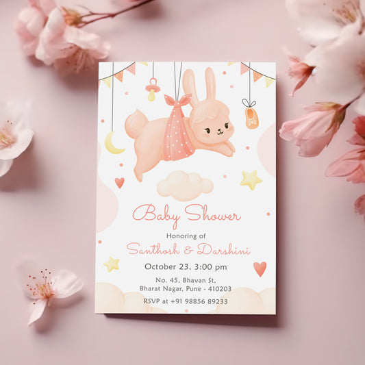 Bunny  Baby Shower Invitation Template, Printable Invitation, Gender reveal, Evite, Digital Invite, Edit yourself, Corjl – BS0071