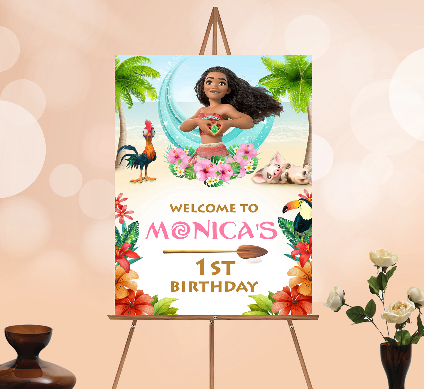 Big Moana Birthday Welcome Sign, Printable Sign Board, Girl Birthday, Digital Download, Edit yourself, Corjl 0005