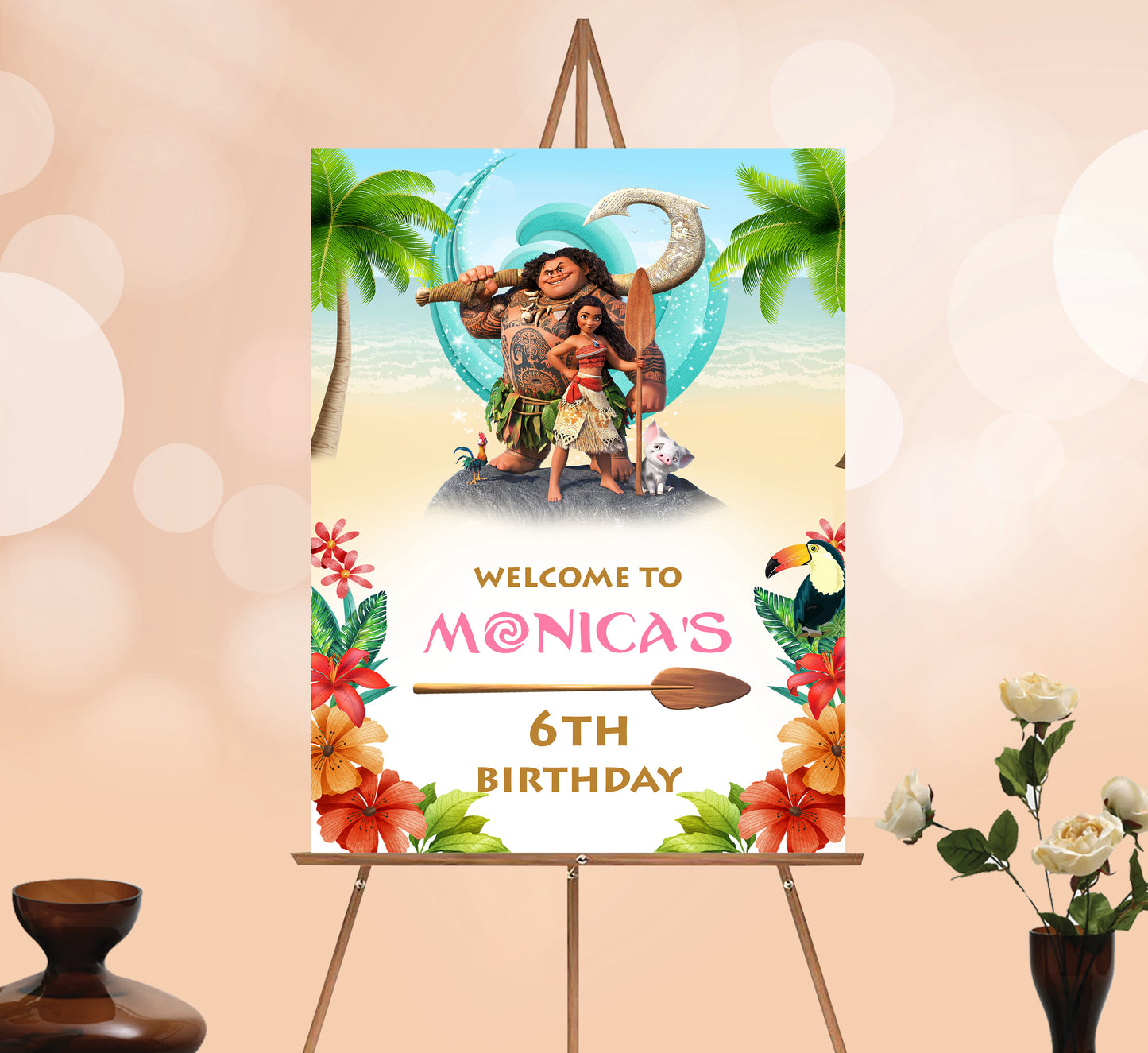 Big Moana Birthday Welcome Sign, Printable Sign Board, Girl Birthday, Digital Download, Edit yourself, Corjl 0110
