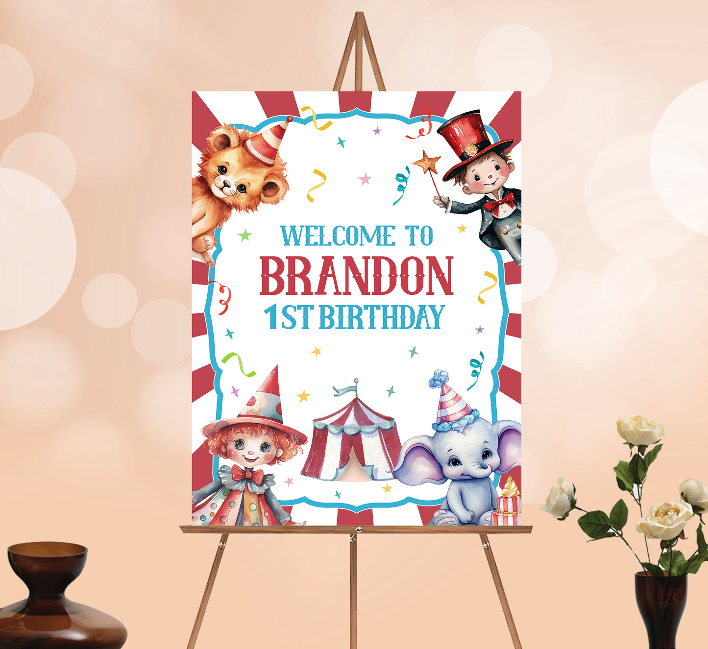 Circus Birthday Welcome Sign, Printable Sign Board, Boy Birthday, Digital Download, Edit yourself, Corjl 0269