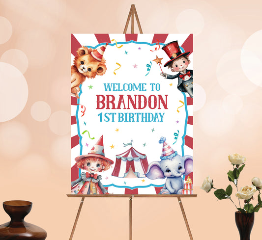 Circus Birthday Welcome Sign, Printable Sign Board, Boy Birthday, Digital Download, Edit yourself, Corjl 0269