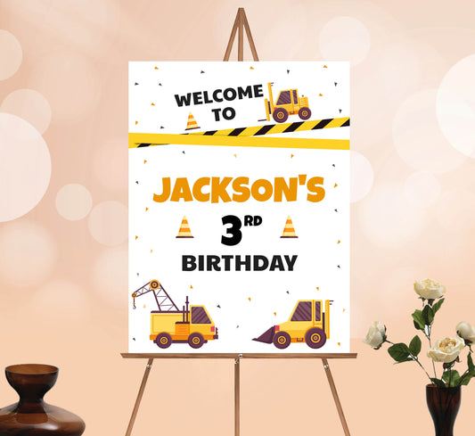 Construction Welcome Sign, Printable Sign Board, Boy Birthday, Digital Download, Edit yourself, Corjl 0008