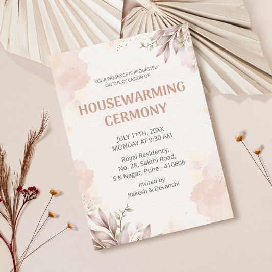 Pink Floral House Warming Invitation Template, Printable Invitation, Evite, Digital Housewarming Invite, Edit yourself, Corjl – HW0028