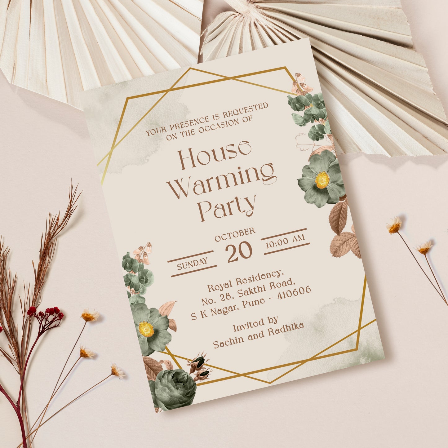 Elegant Green Palette House Warming Invitation Template, Printable Invitation, Evite, Digital Housewarming Invite, Edit yourself, Corjl – HW0012