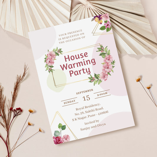 Two Piece Arch Flower House Warming Invitation Template, Printable Invitation, Evite, Digital Housewarming Invite, Edit yourself, Corjl – HW0013