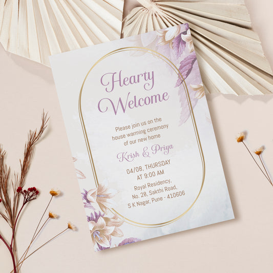 Purple Floral House Warming Invitation Template, Printable Invitation, Evite, Digital Housewarming Invite, Edit yourself, Corjl – HW0003