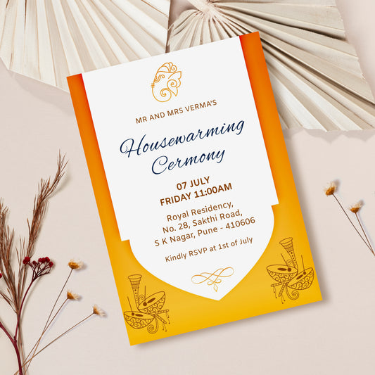 Indian Traditional Yellow House Warming Invitation Template, Printable Invitation, Evite, Digital Housewarming Invite, Edit yourself, Corjl – HW0005