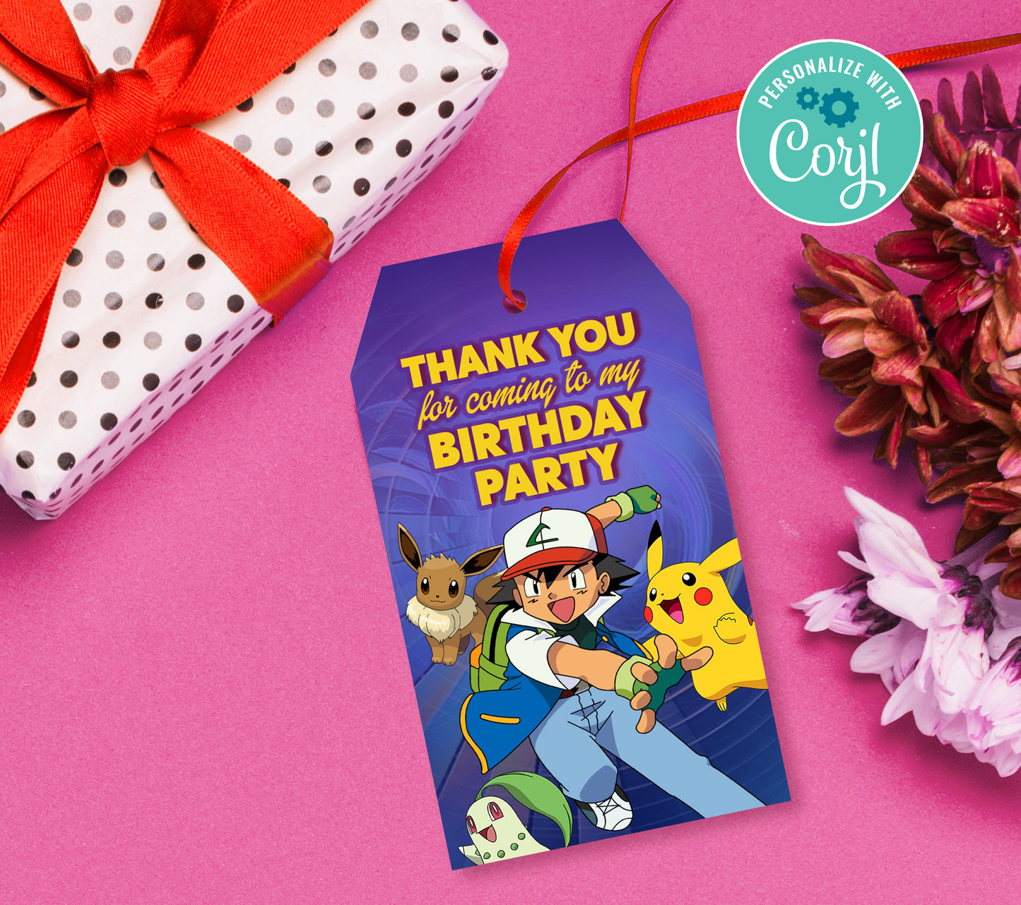 Pokemon Favor Tag, Birthday Editable Favor Tag, DIY Editable Thank You Tag, Favor Tags, Edit yourself, Corjl - 0023