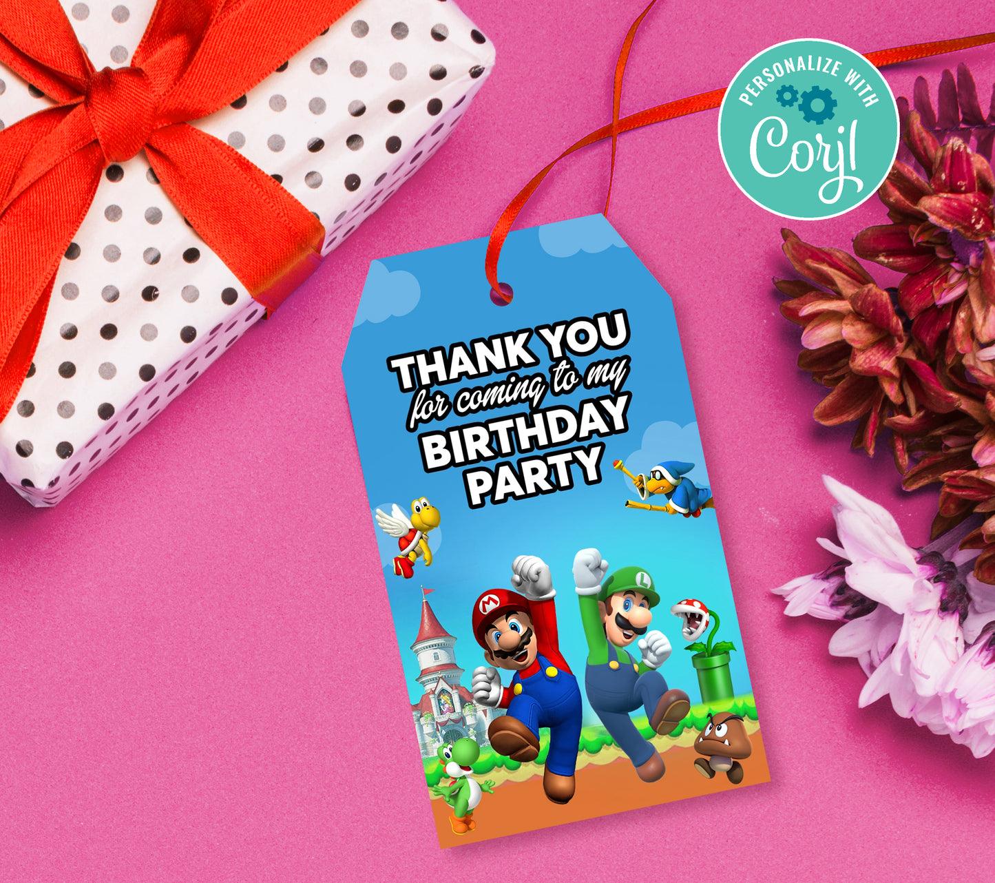 Super Mario Favor Tag, Birthday Editable Favor Tag, DIY Editable Thank You Tag, Favor Tags, Edit yourself, Corjl - 0046