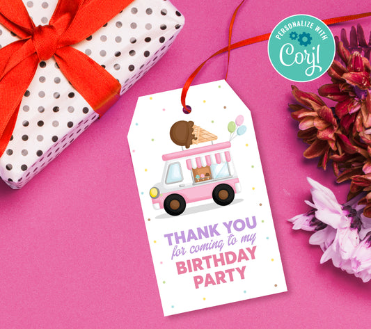 Ice Cream Van Favor Tag, Birthday Editable Favor Tag, DIY Editable Thank You Tag, Favor Tags, Edit yourself, Corjl - 0283