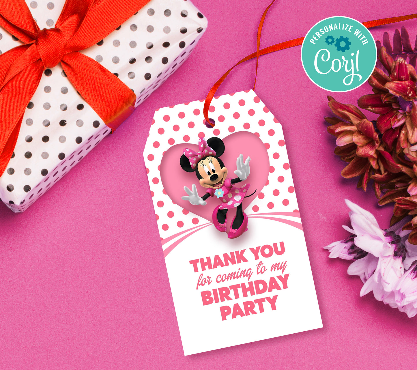 Minnie Mouse Favor Tag, Birthday Editable Favor Tag, DIY Editable Thank You Tag, Favor Tags, Edit yourself, Corjl - 0036
