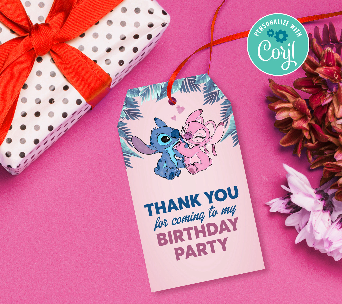 Stitch and angels Favor Tag, Editable Favor Tag, Sonic Birthday Party Favor Tags, DIY Editable Thank You Tag, Favor Tags Corjil 0153