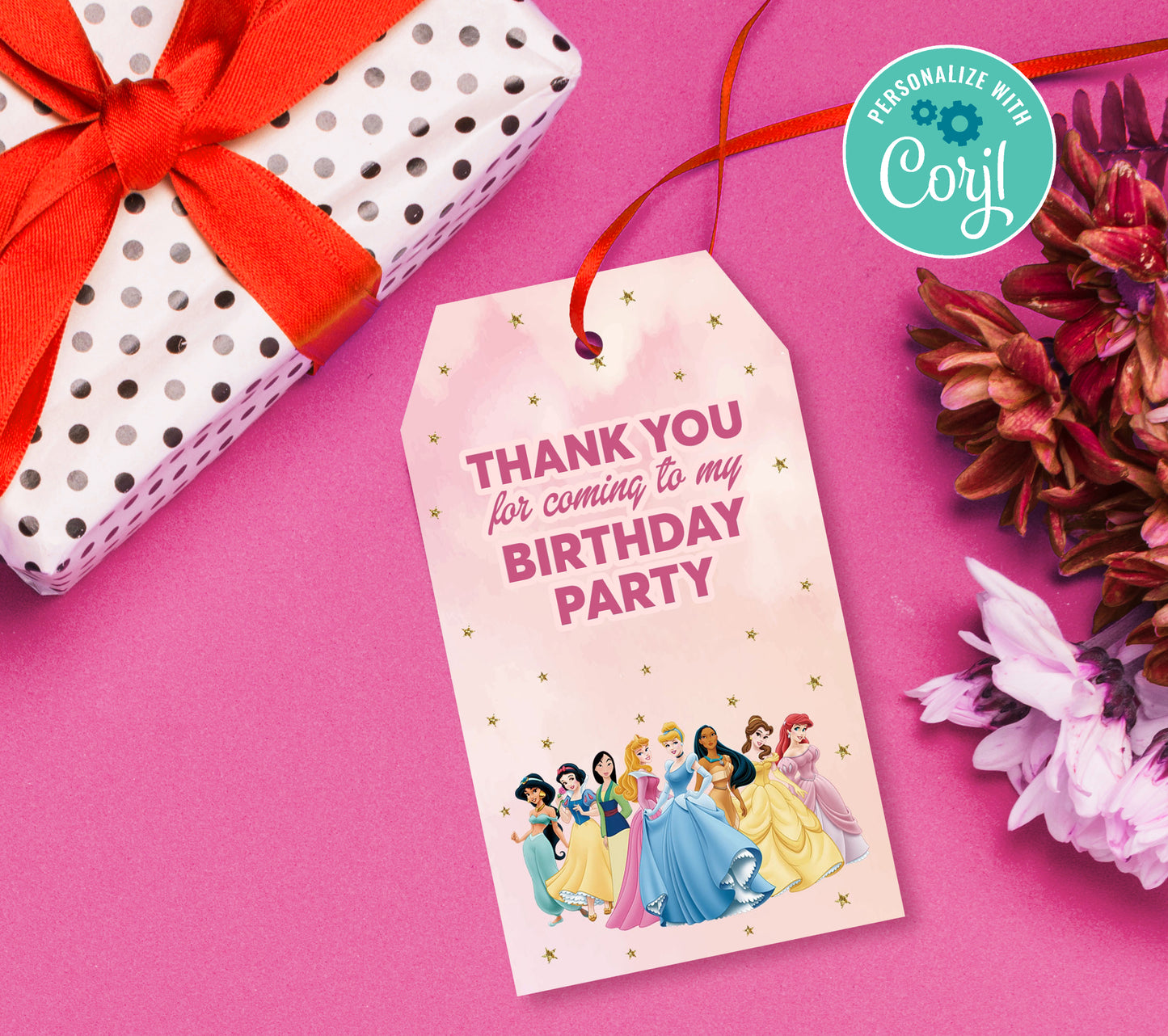 Princess Favor Tag, Birthday Editable Favor Tag, DIY Editable Thank You Tag, Favor Tags, Edit yourself, Corjl - 0125