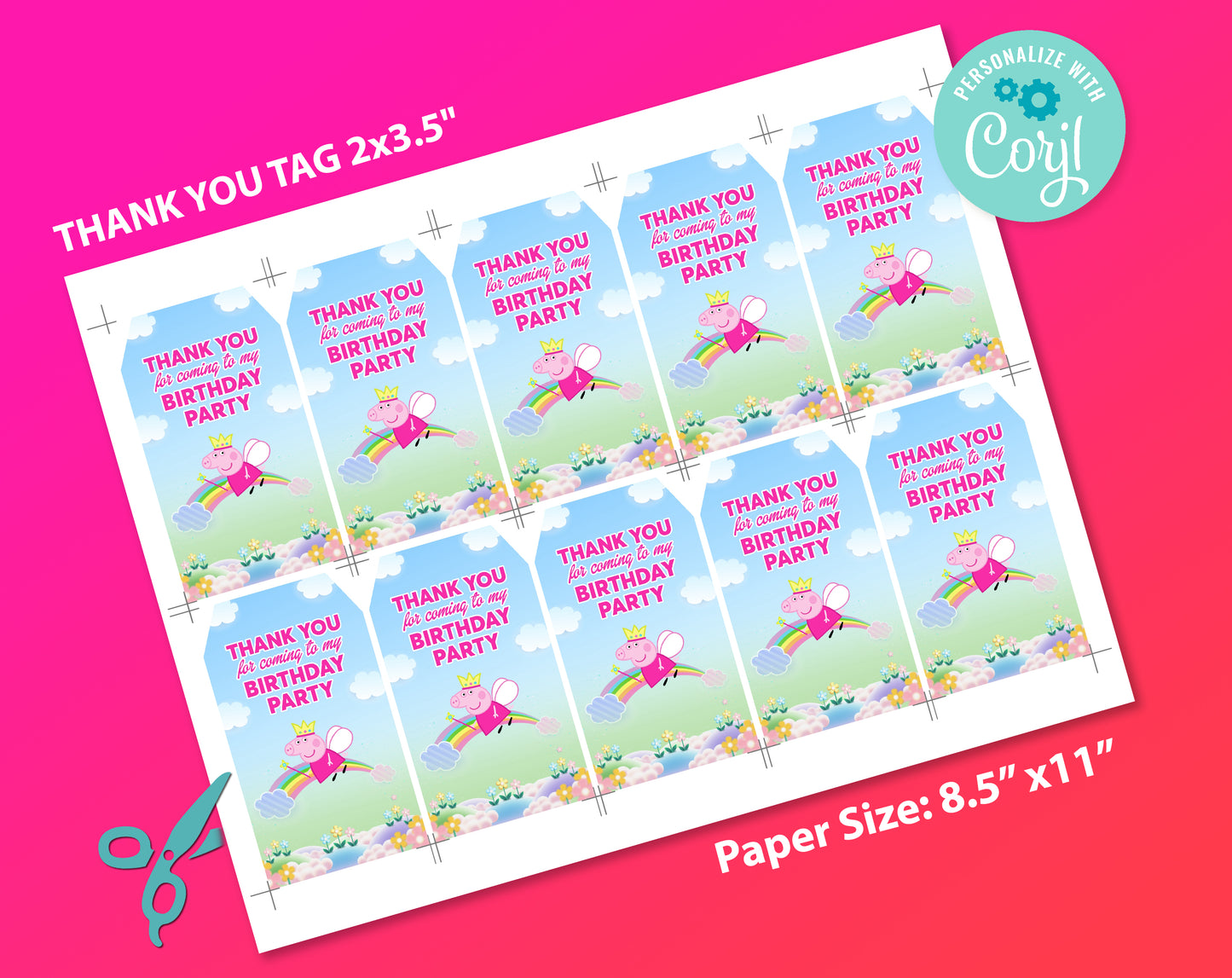 Peppa Pig Favor Tag, Birthday Editable Favor Tag, DIY Editable Thank You Tag, Favor Tags, Edit yourself, Corjl - 0089