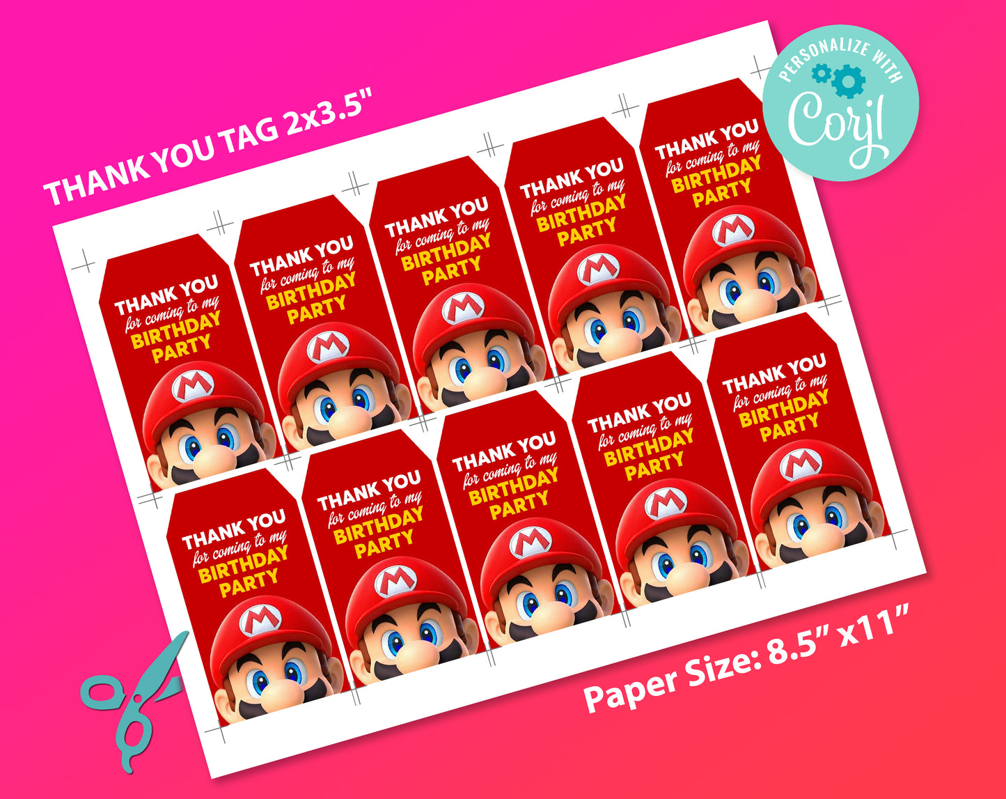 Super Mario Favor Tag, Birthday Editable Favor Tag, DIY Editable Thank You Tag, Favor Tags, Edit yourself, Corjl - 0294