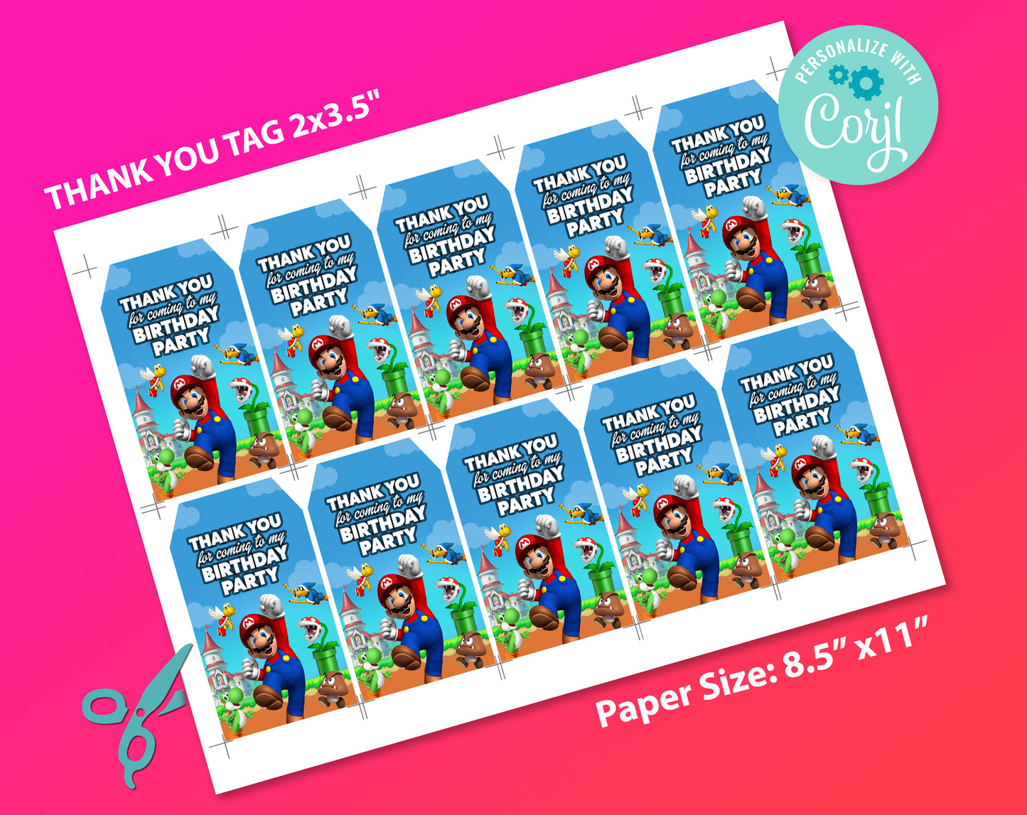 Super Mario Favor Tag, Birthday Editable Favor Tag, DIY Editable Thank You Tag, Favor Tags, Edit yourself, Corjl - 0135