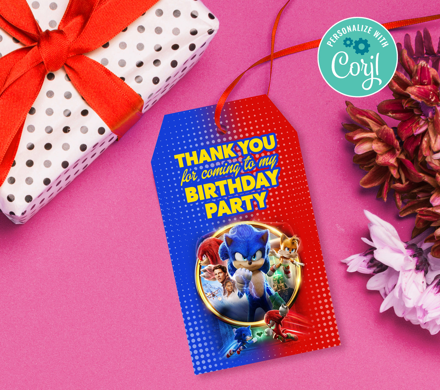 Sonic Favor Tag, Editable Favor Tag, Sonic Birthday Party Favor Tags, DIY Editable Thank You Tag, Favor Tags Corjil 0016