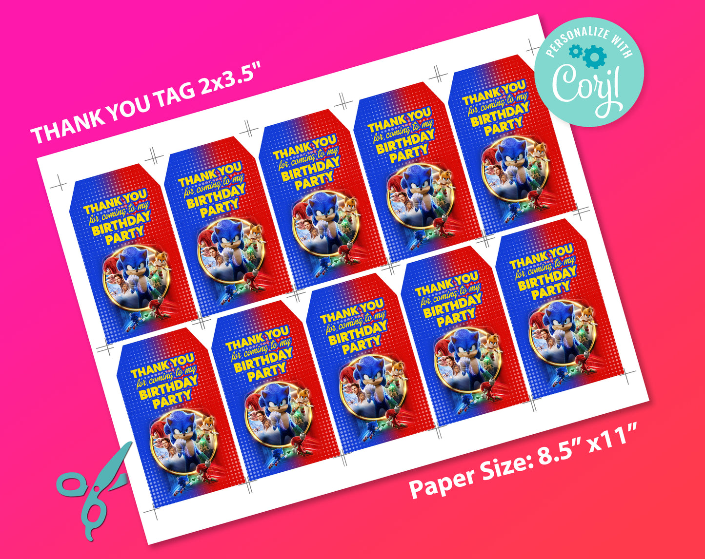 Sonic Favor Tag, Editable Favor Tag, Sonic Birthday Party Favor Tags, DIY Editable Thank You Tag, Favor Tags Corjil 0016